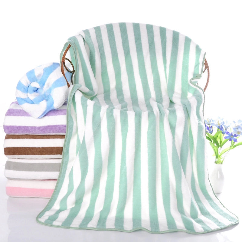 Hotel Beauty Salon Quick-drying Beach Towel Household Soft Absorbent Face Towel Striped Coral Fleece Bath Towel