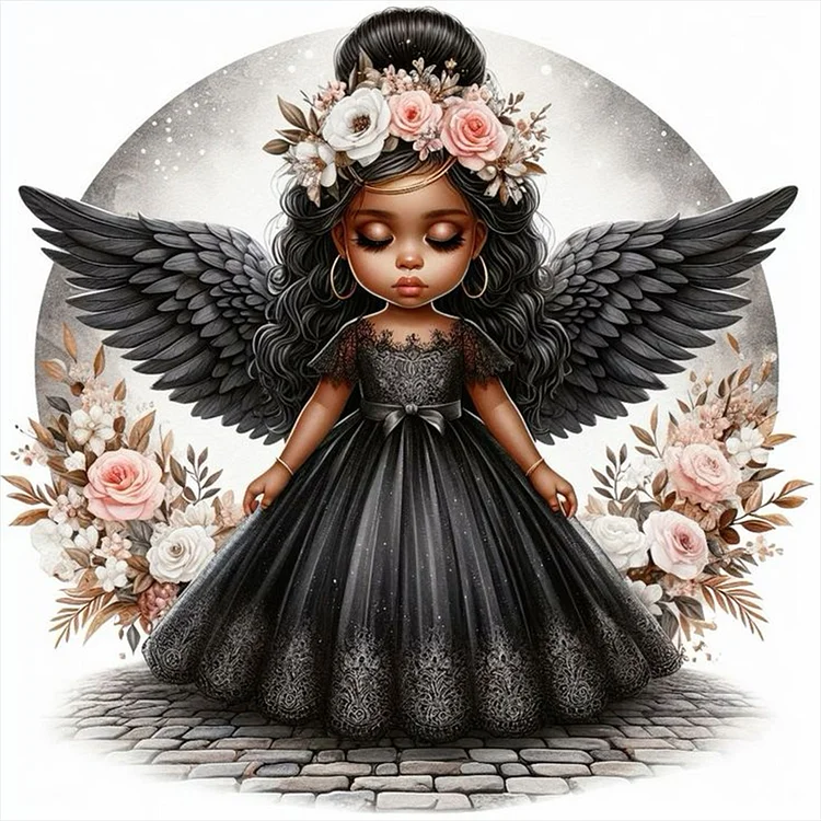 Full Round Diamond Painting - Black Angel Girl 40*40CM