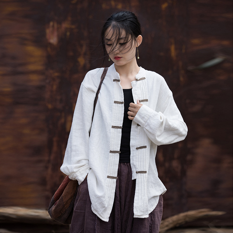 Original Chinese Style Improved Contrast Color Button Women's Cardigan 