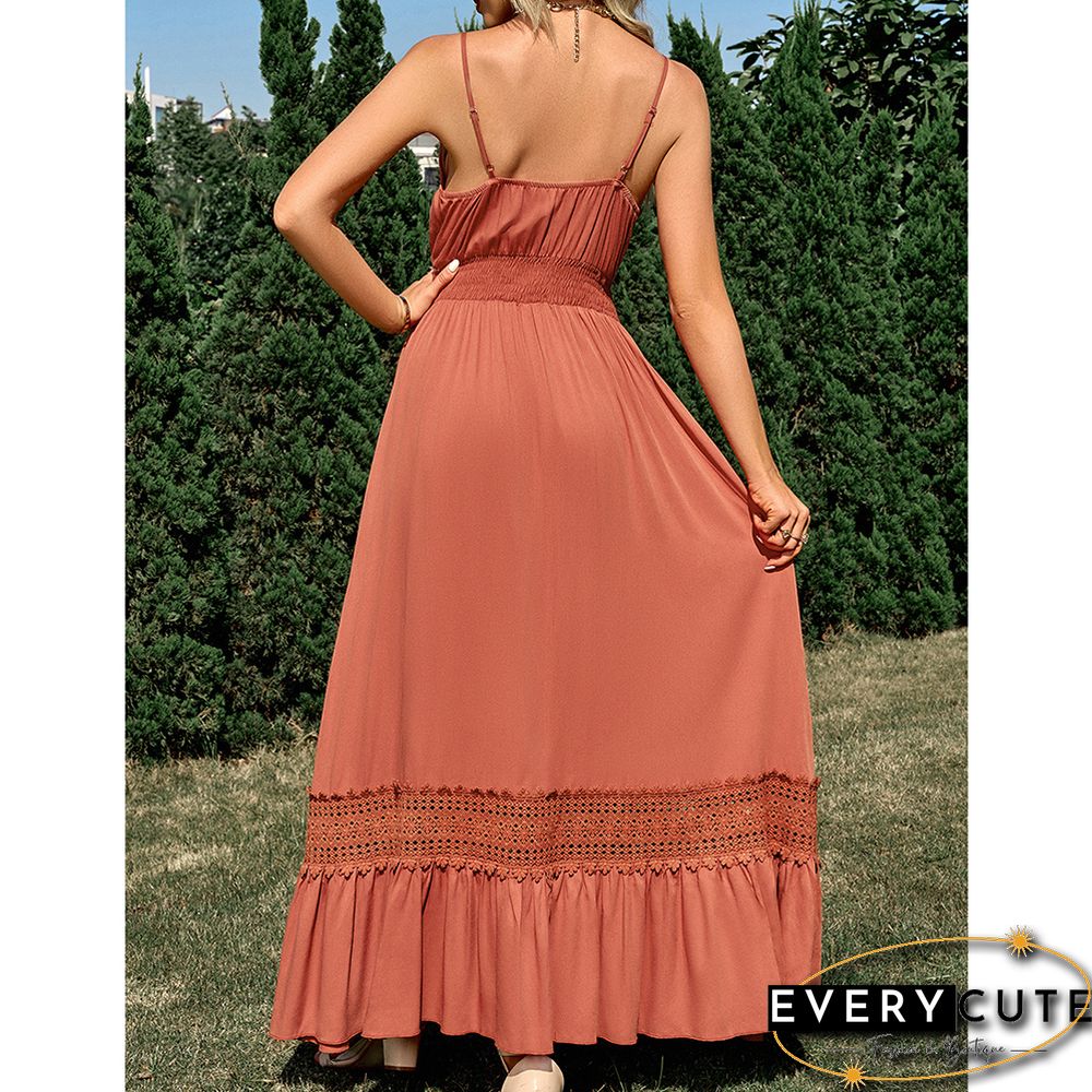 Orange Maxi Dress Slim Fit V Neck Maxi Dress