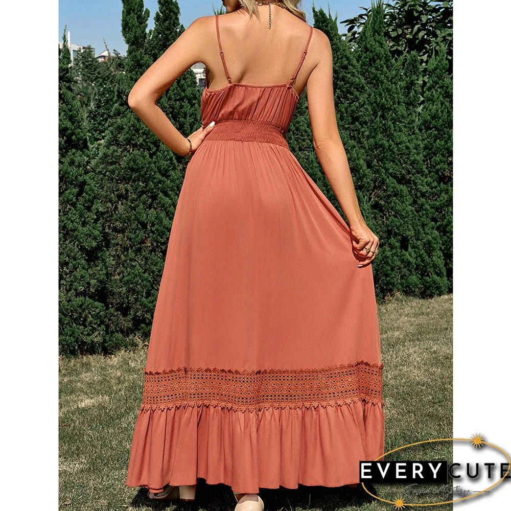 Orange Maxi Dress Slim Fit V Neck Maxi Dress