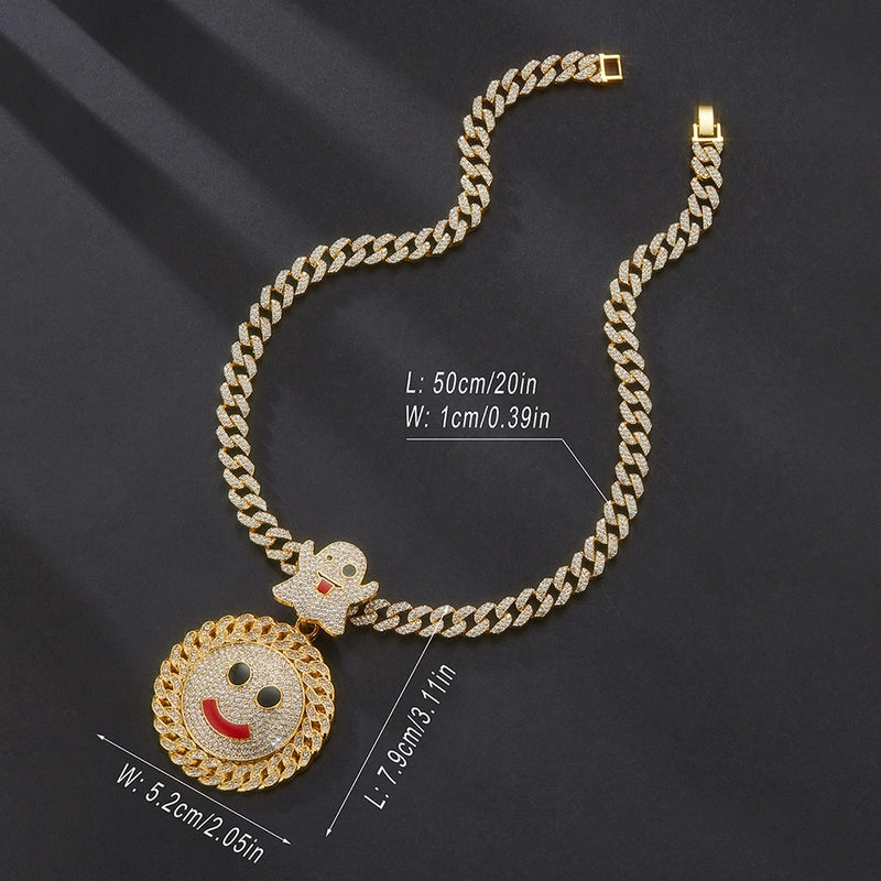 Ghost Smile Face Hip Hop Pendant New Arrival Hip Hop Alloy Full Diamond Cuban Link Chain Pendant Exclusive For