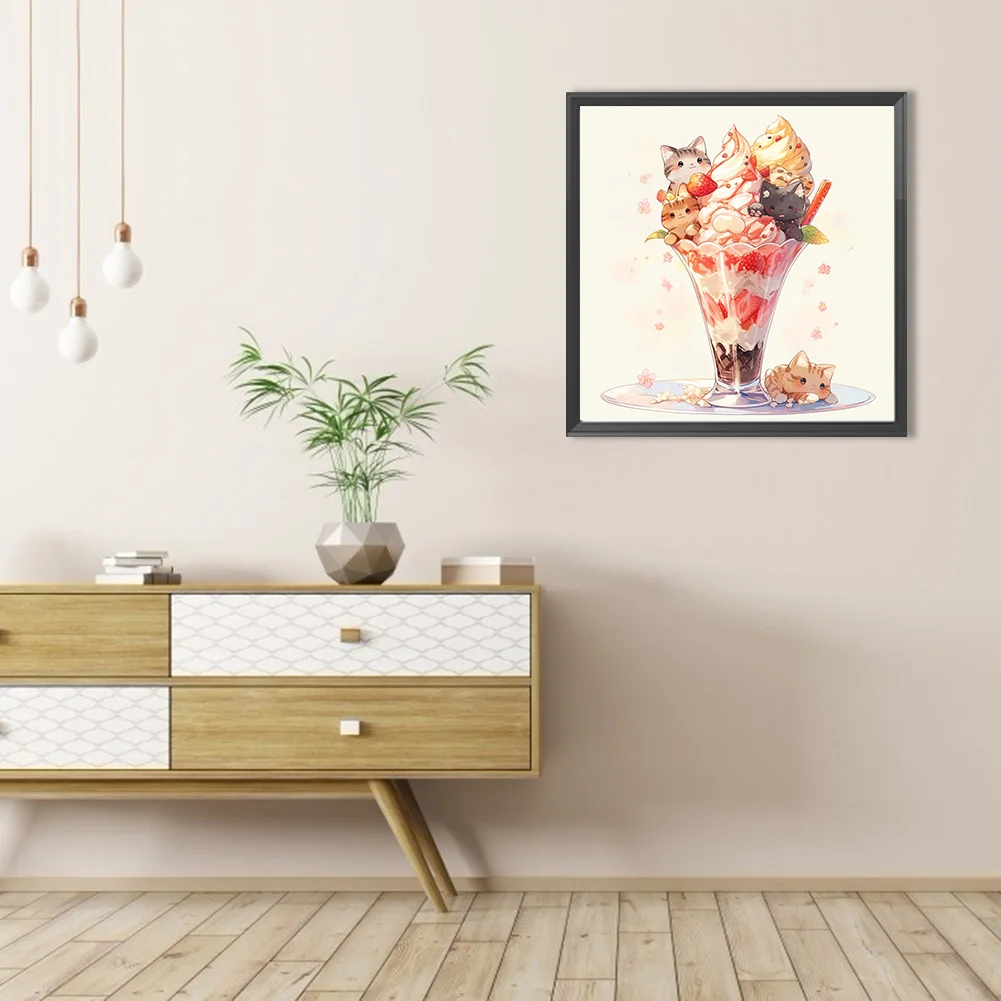 Partial AB Diamond Painting - Full Round Drill - Ice Cream Kitten(Canvas|45*45cm)