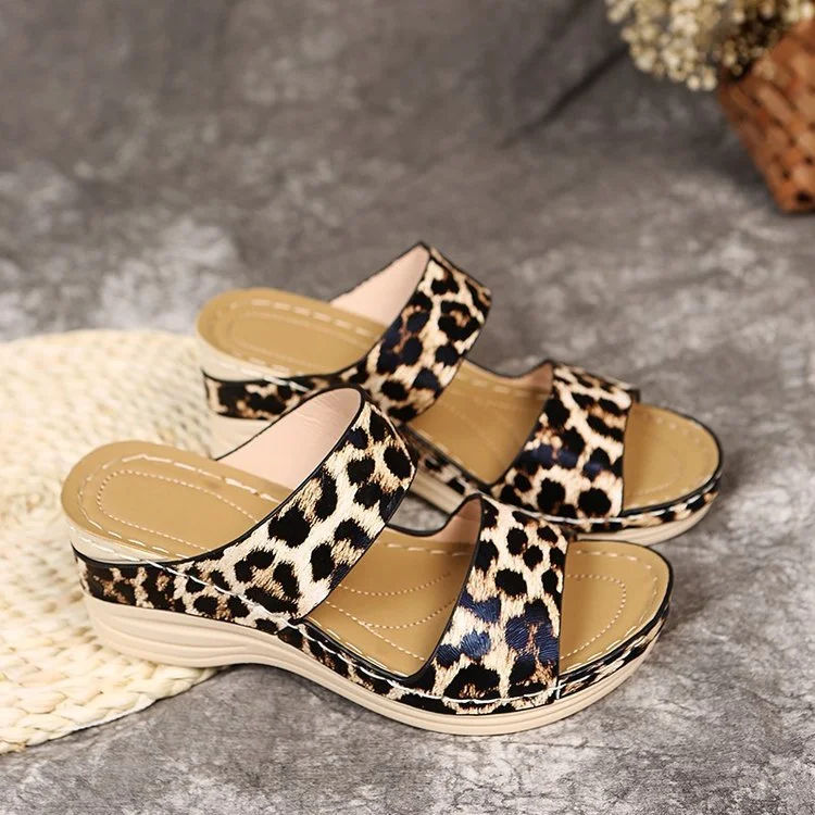 Fish Mouth Vintage Beach Leopard Platform Sandals