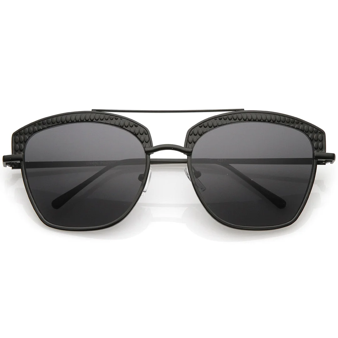 Women's Crossbar Slim Arms Textured Metal Flat Lens Square glasses 58mm