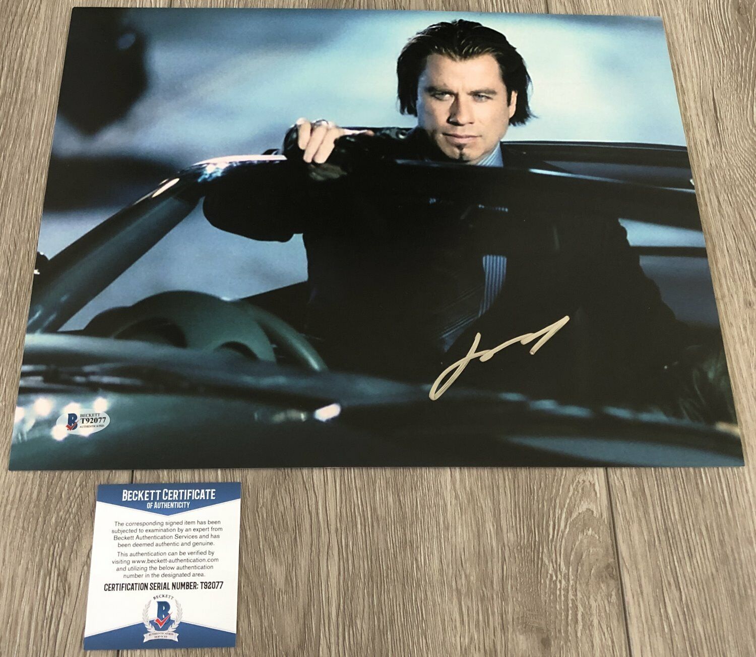 JOHN TRAVOLTA SIGNED SWORDFISH PULP FICTION 11x14 Photo Poster painting wPROOF & BECKETT BAS COA