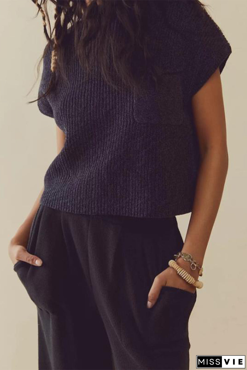 Casual Simplicity Solid Pocket O Neck Two Pieces(5 Colors)