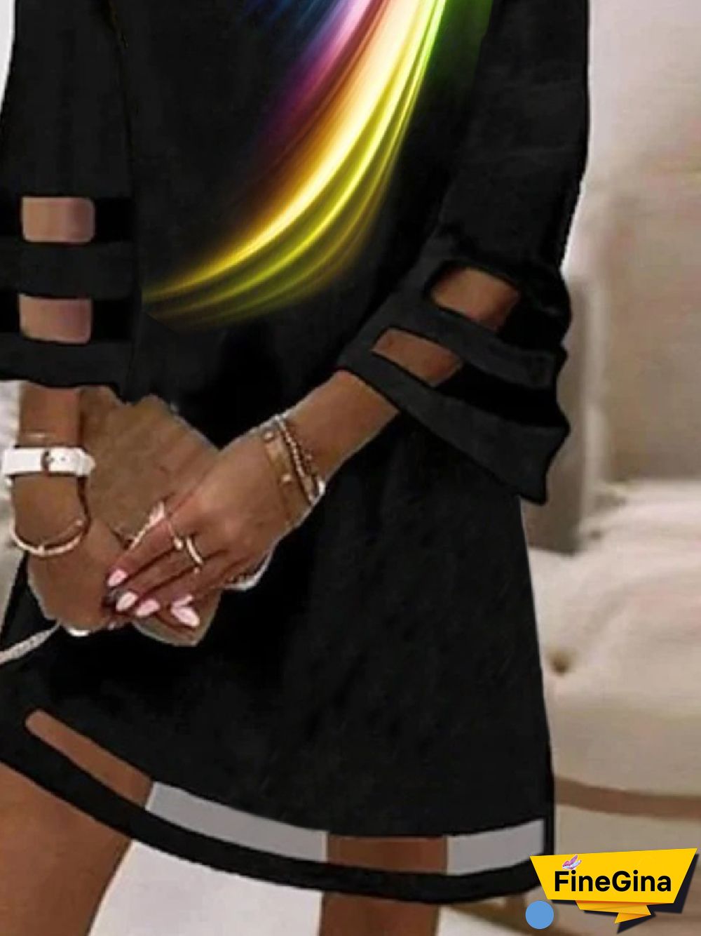 Casual Abstract Loose Three Quarter Loose Dresses
