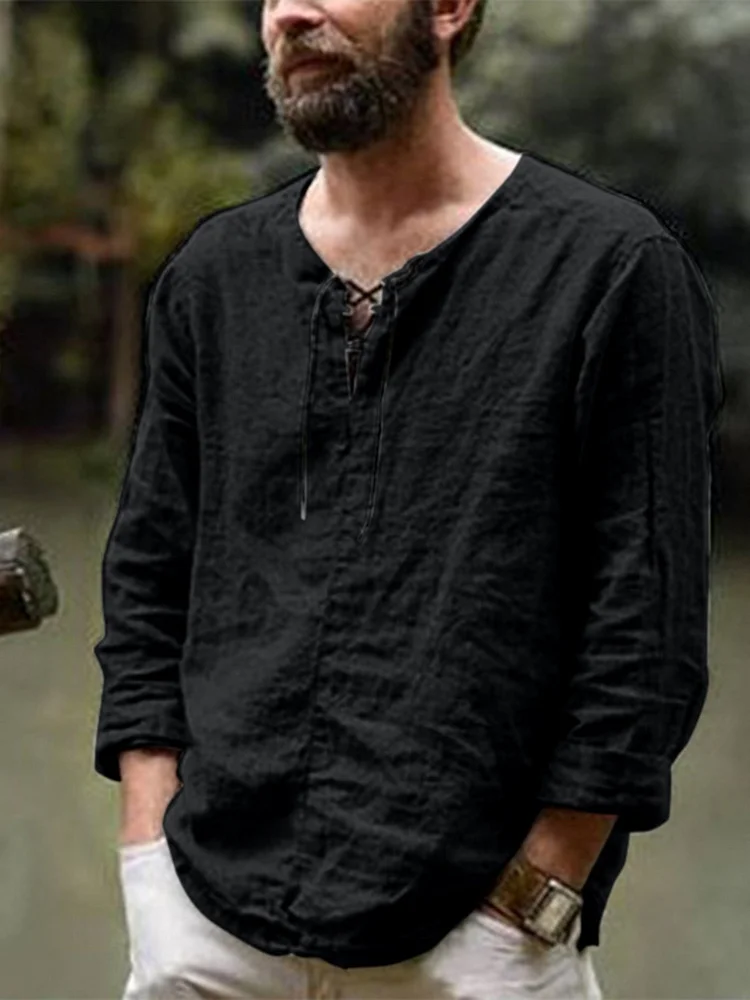 Men's retro solid color shirt