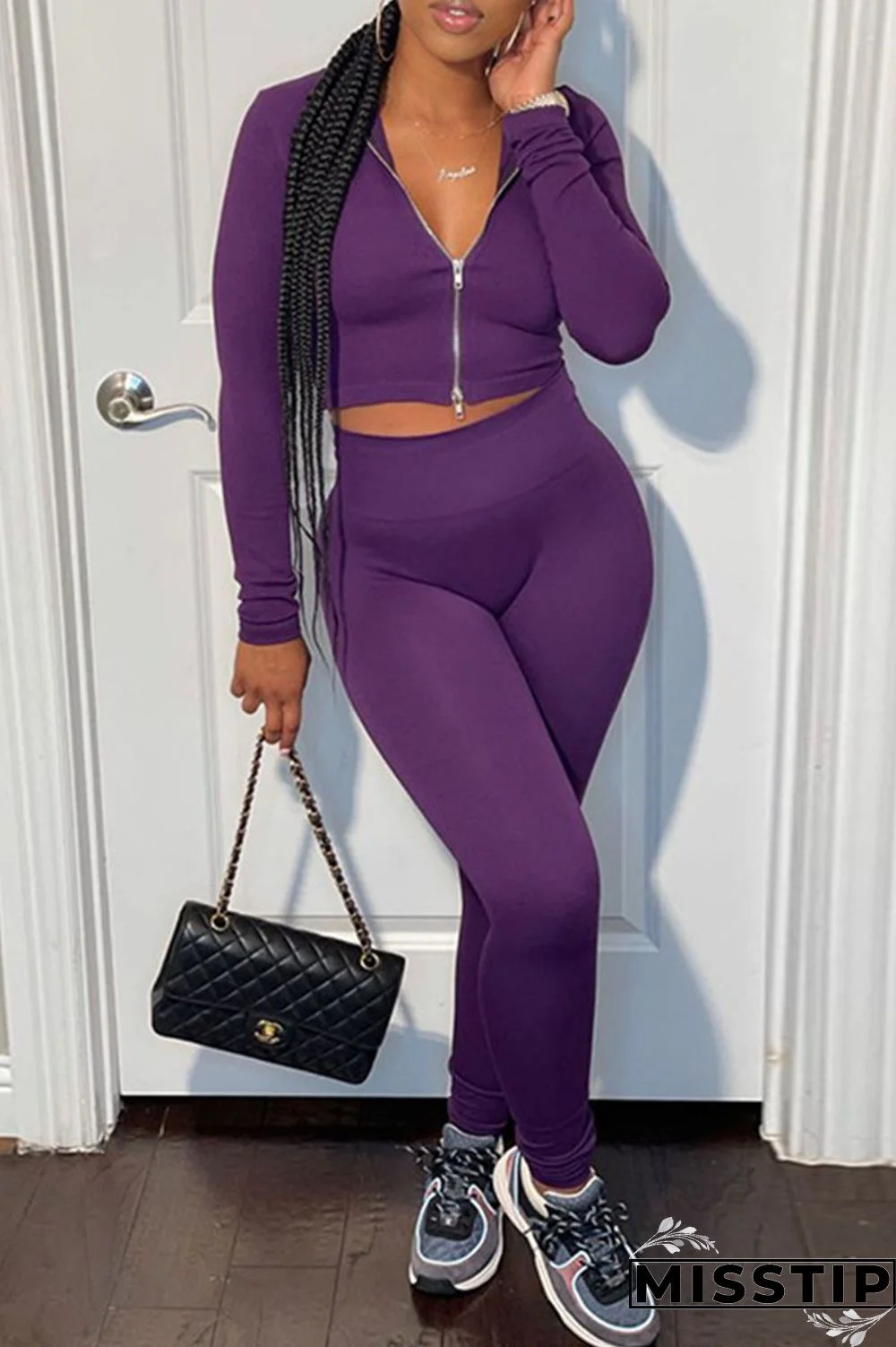 Green Casual Solid Patchwork Zipper Zipper Collar Long Sleeve Two Pieces