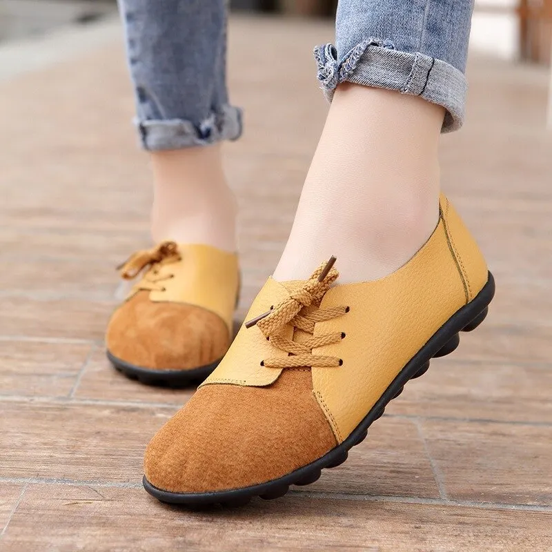 Lace Up Leather Shoes Women Flat Loafers Ladies Comfort Shallow Casual Shoes Female Moccasins Oxford Shoes Fashion Falts Shoes