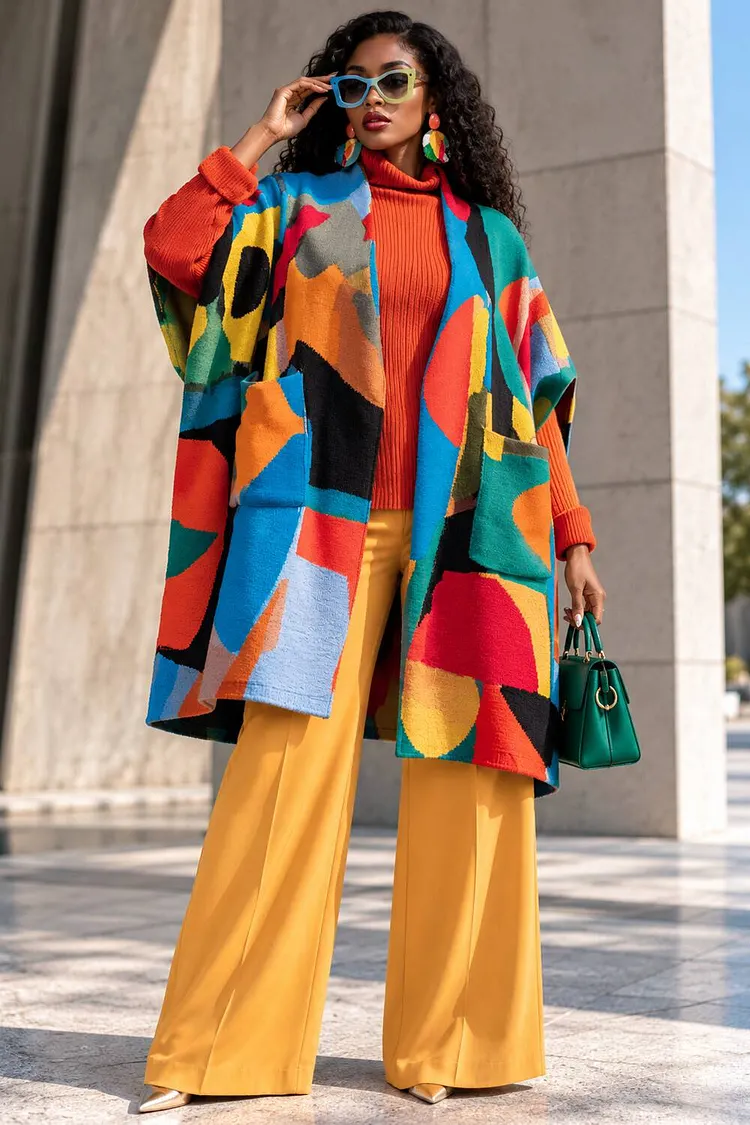 Xpluswear Design Plus Size Daily Multicolor All Over Print Half Sleeve Pocket Rib Knit Cardigans [Pre-Order] 2024 - Xpluswear