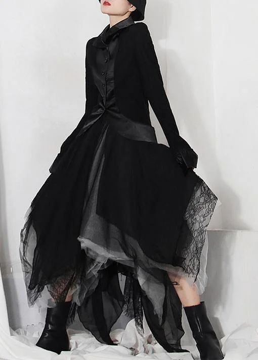 Classy Black Colorblock tulle asymmetrical design Skirt Summer