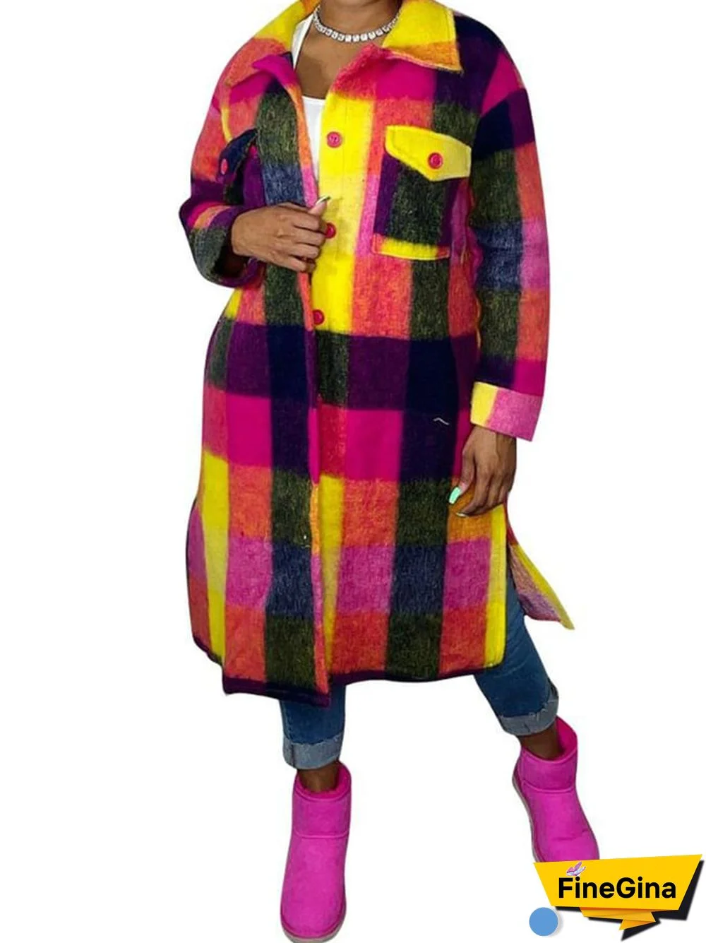 Women's Fashionable Colorful Patchwork Pocket Button Design Jacket