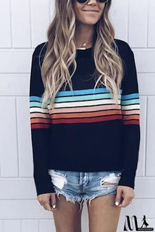 Simple Rainbow Striped Shirt Top