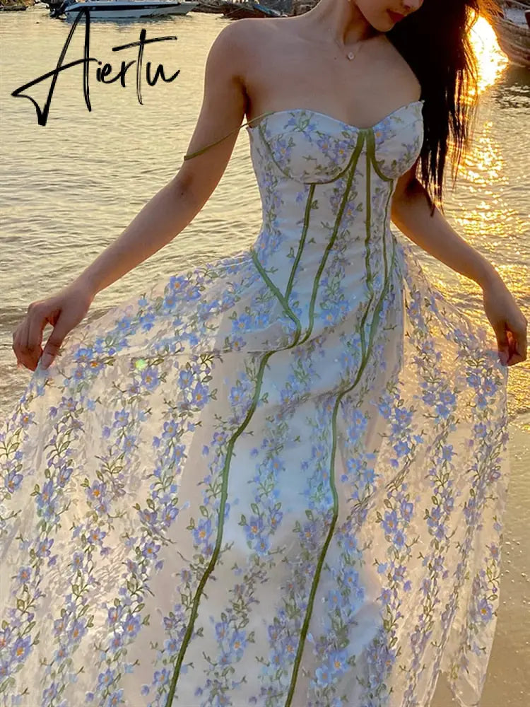 Strap Dress Sundress Women Runway Party Lace Summer Embroidery Beach Woman Sexy Sleeveless Backless Dresses Boho Aiertu