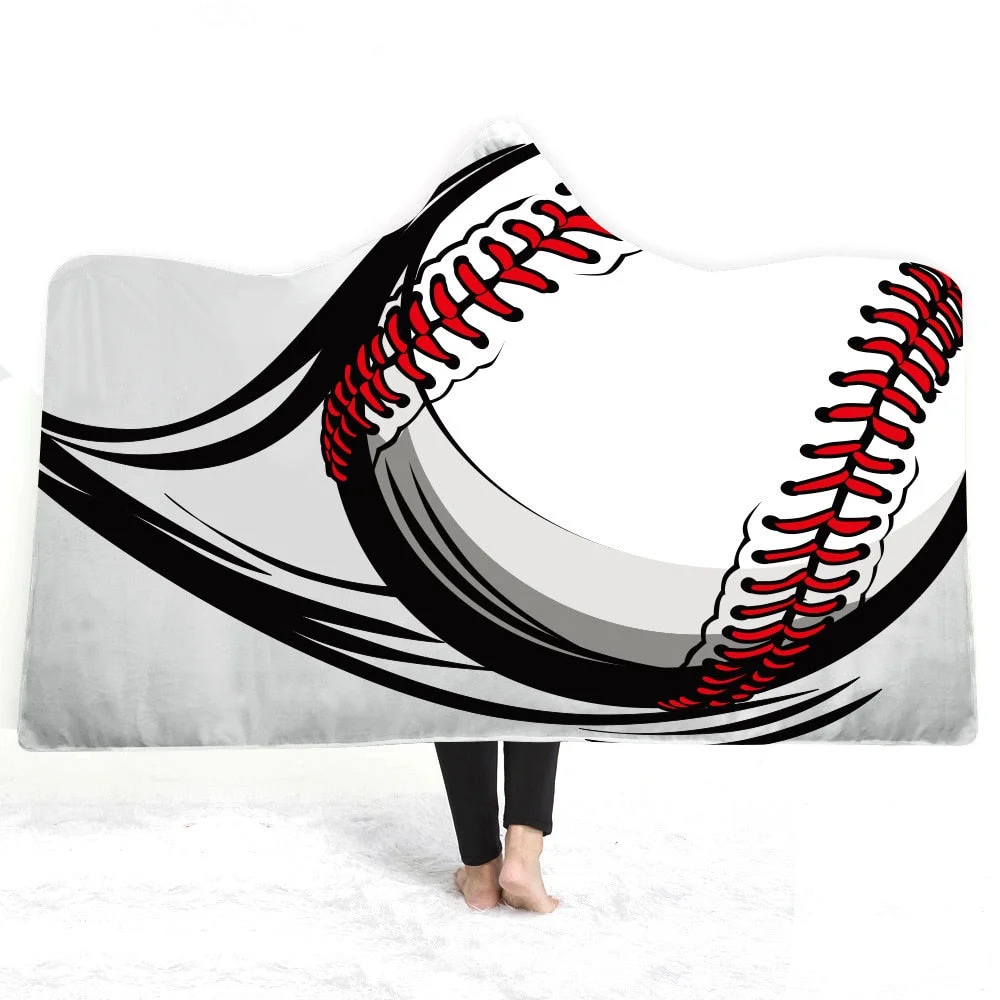 Hooded Blanket 3D Printed Baseball For Home Sofa Sherpa Fleece Hoodie Blanket Microfiber Throw Blanket For Adults Drop Shipping