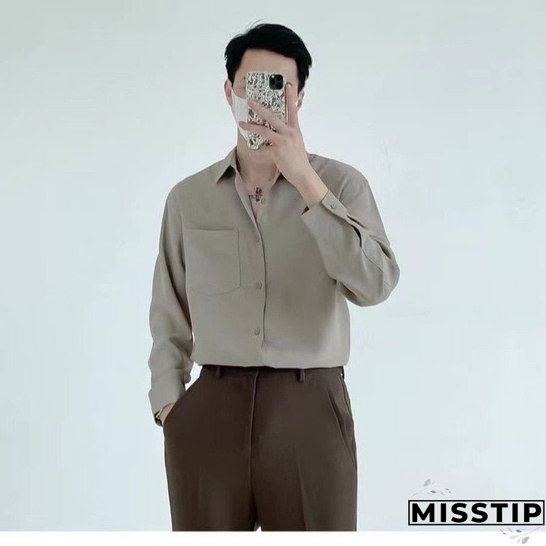 Spring New Senior Long Sleeve Button Down Shirts for Men Korean Fashion Loose Drape Solid Color All-match Men's Shirt Blouse