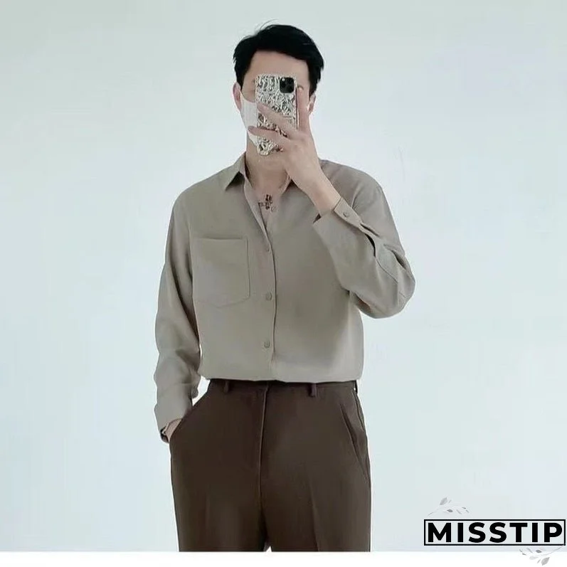 Spring New Senior Long Sleeve Button Down Shirts for Men Korean Fashion Loose Drape Solid Color All-match Men's Shirt Blouse