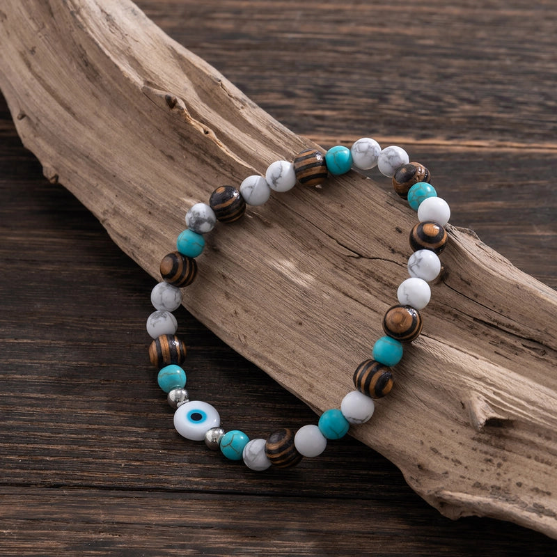 Minimalist Classic Style U Shape Arylic Wood Turquoise Beaded Men’s Bracelets