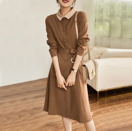 Long Sleeve Sweet Shawl Collar A-Line Dresses QueenFunky