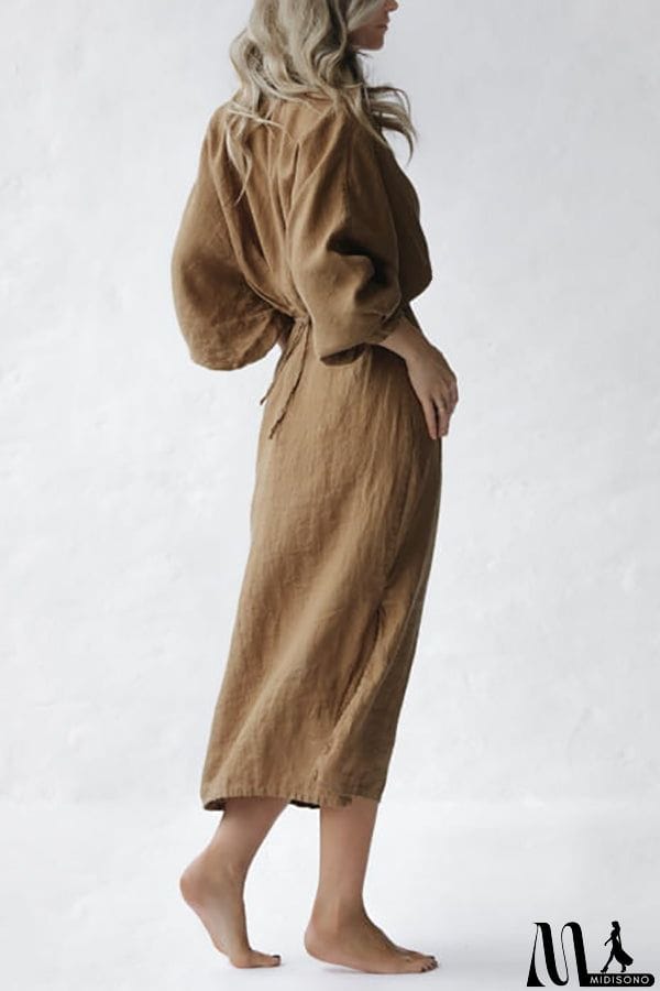 MidiSono - Button Bat Sleeve Midi Shirt Dress