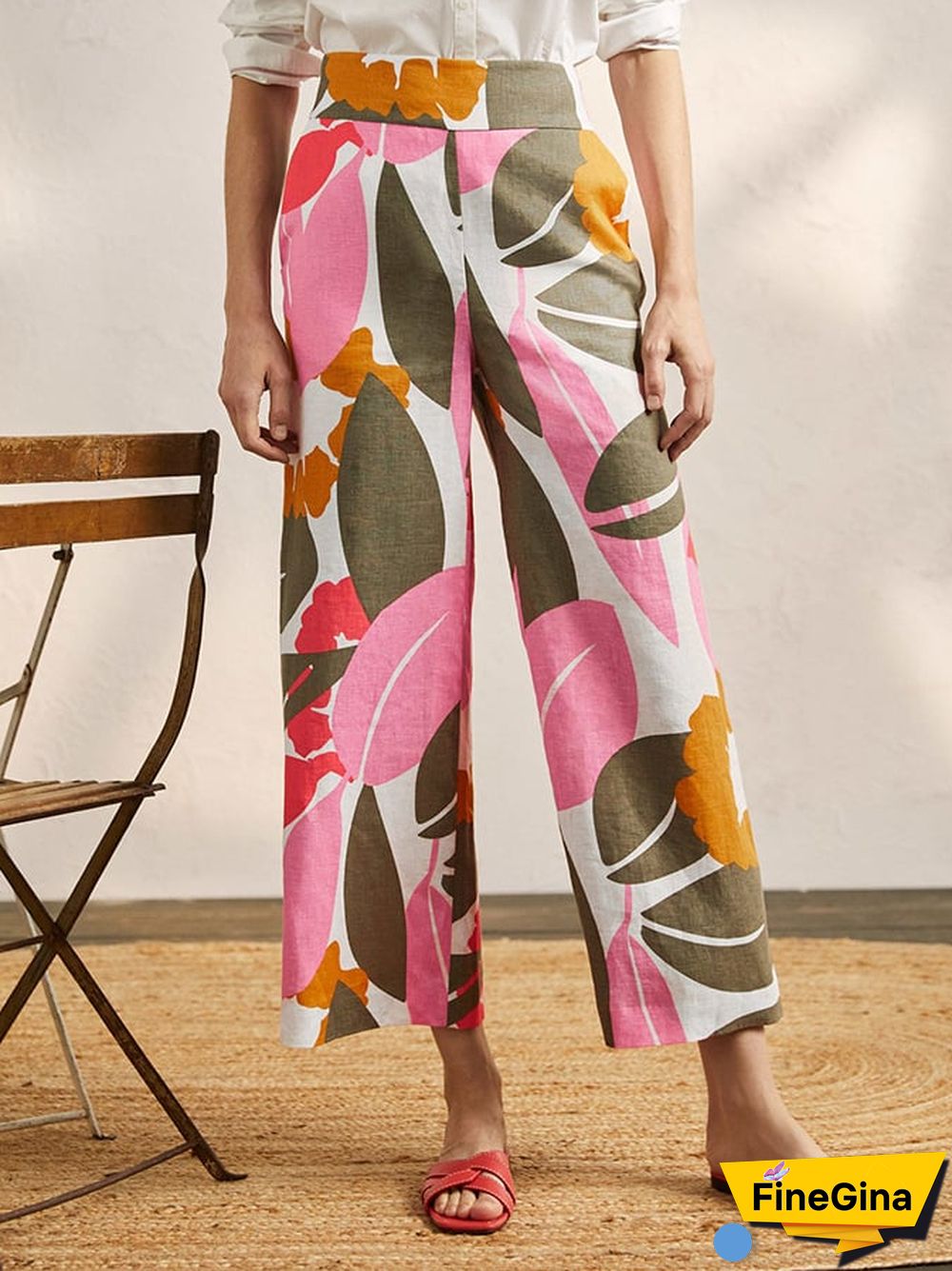 Botanical Floral Print Paneled Loose-Fitting Track Pants