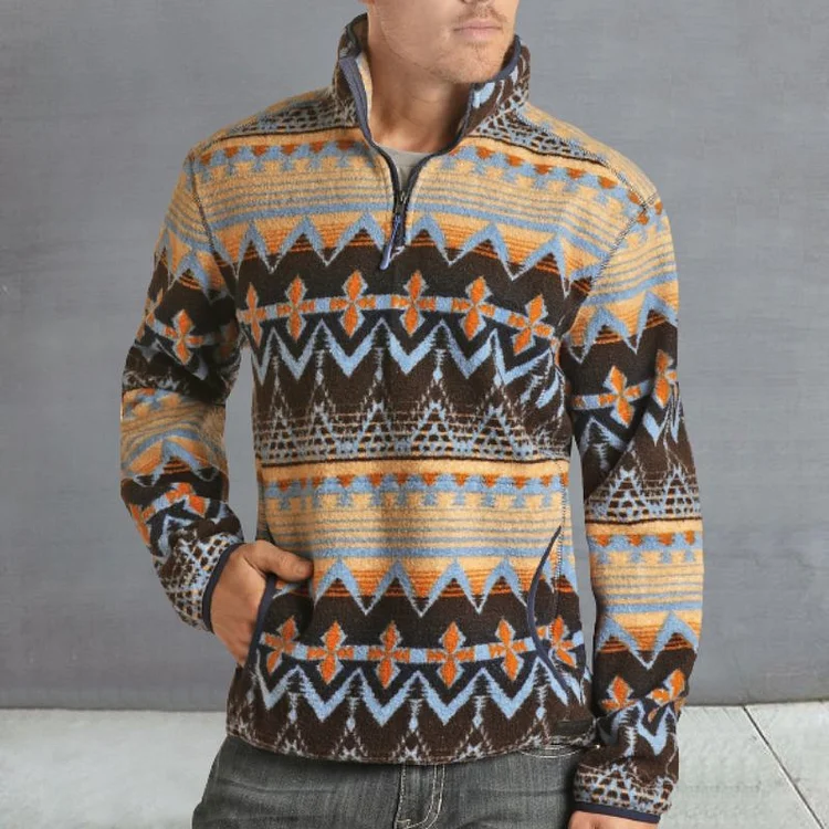 Multi Colored Aztec Printed 1/4 Zip Pullover