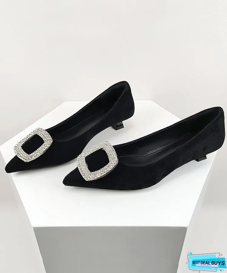 Stylish Zircon Splicing Black Suede Kitten Heel
