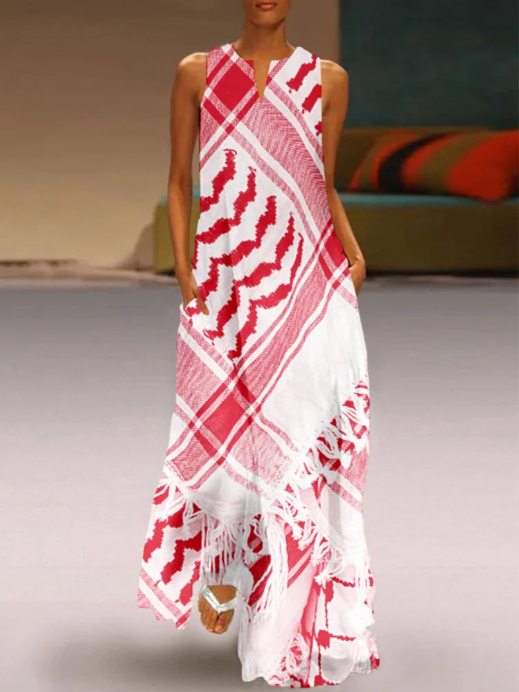 Free Palestine Keffiyeh Inspired Flowy Maxi Dress