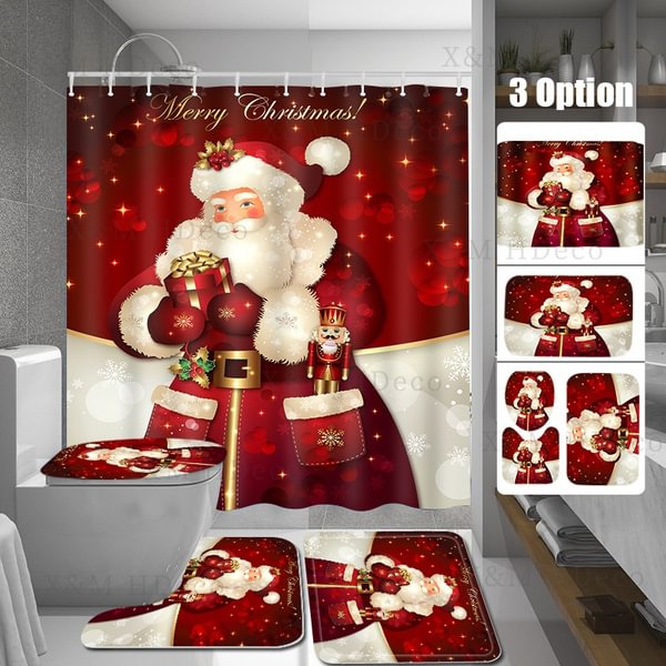 Christmas Shower Curtain Set Santa Claus Bathroom Curtain with Hooks, Toilet Lid Cover and Bath Mat,Xmas Holiday Decorations - Shop Trendy Women's Fashion | TeeYours