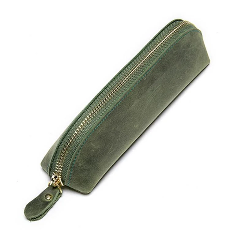 Genuine Leather Zippered Main Compartment Mobile Office Pencil USB Pouch Protection Bag