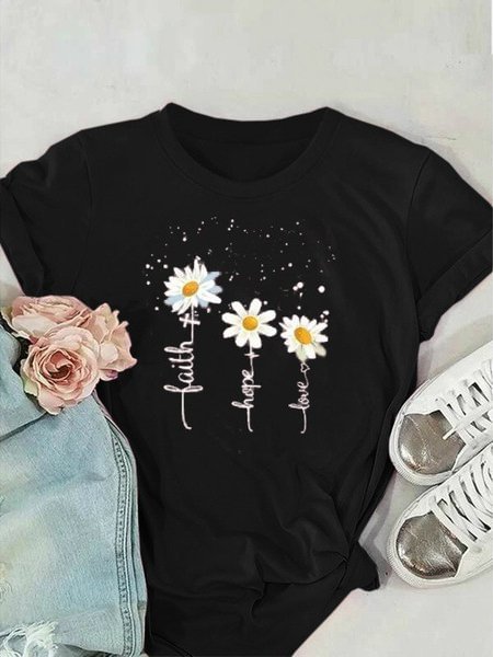 Floral-print Crew Neck Short Sleeve Casual Shirts & Tops