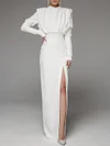 Stylish Solid Color Split-Side Stand Collar Long Sleeves Maxi Dress