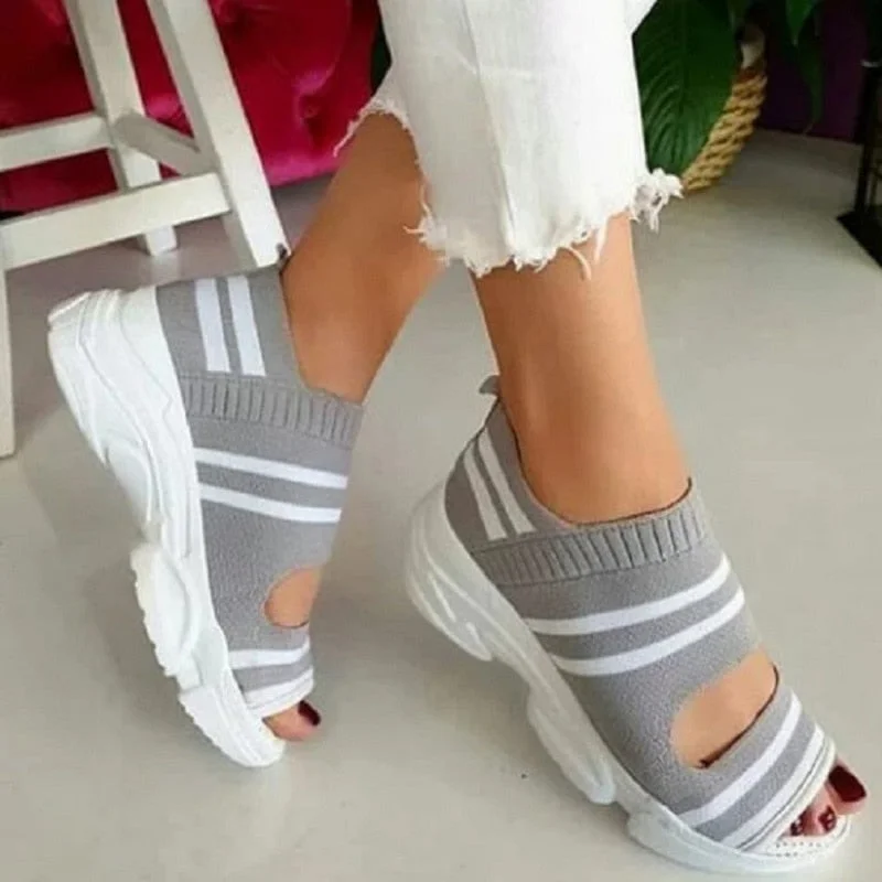 UEONG Women Sandals Open Toe Wedges Platform Ladies Shoes Knitting Lightweight Sneakers Sandals Big Size 35-43 Zapatos Mujer