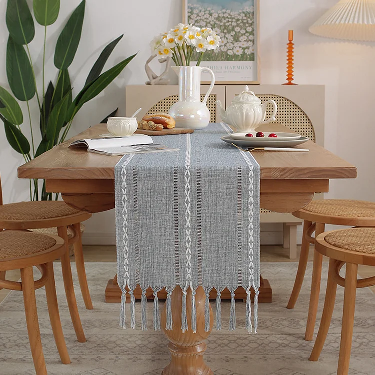 Handmade Tassel Cotton Linen Table Runner