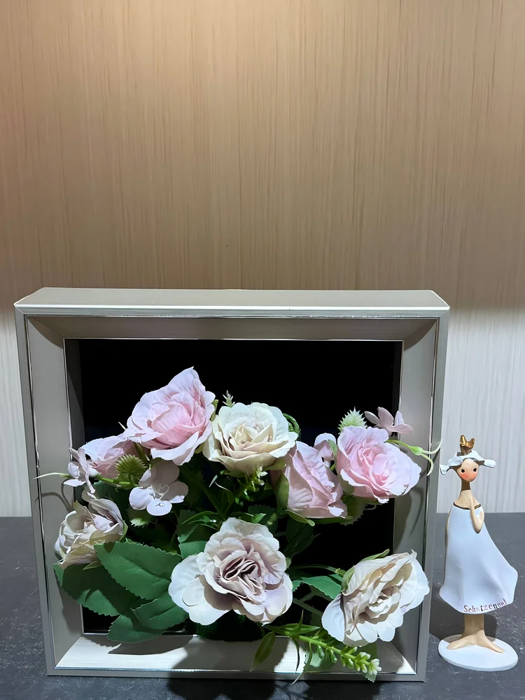 Lifelike & Eco-Friendly Artificial Blush-Pink Rose Framed Botanical Display 🌹（Size7.8*7.8 in）