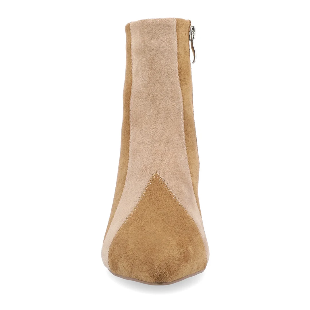 Two Tone Faux Suede Rhinestone Embellished Ankle Boots in Beige