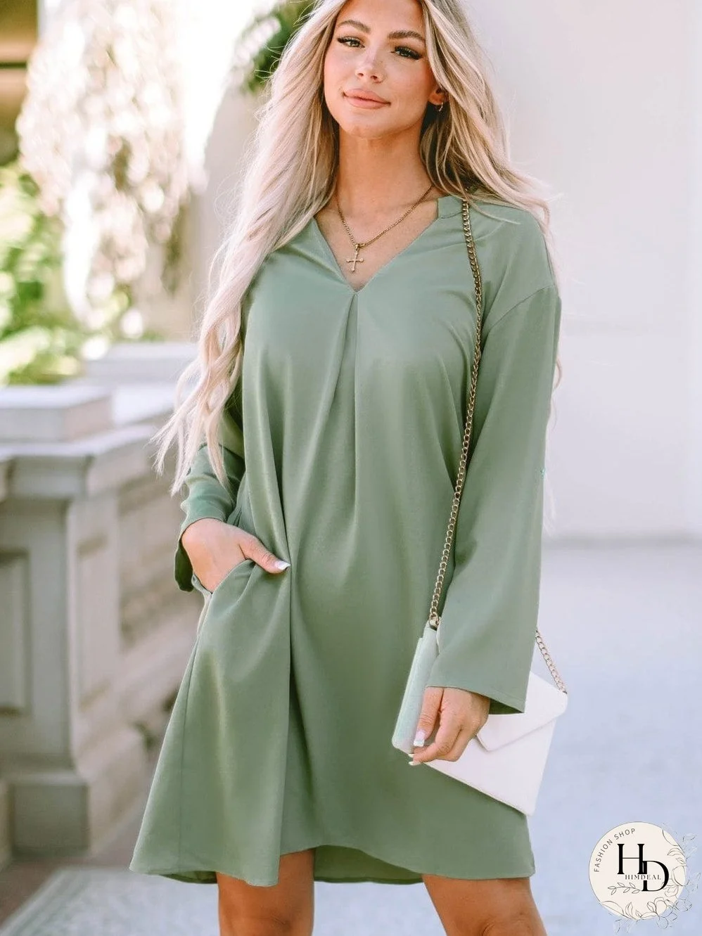 Solid Color V Neck Shirt for Women
