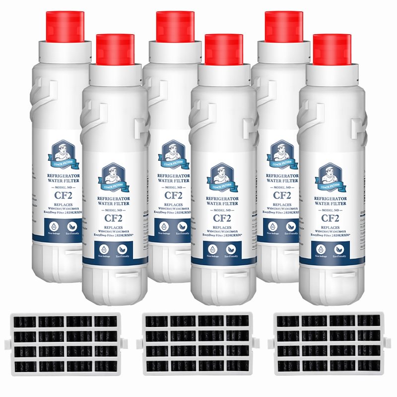 CoachFilters EDR2RXD1 W10413645A 9082 Refrigerator Water Filter with Air Filter, 6Pack