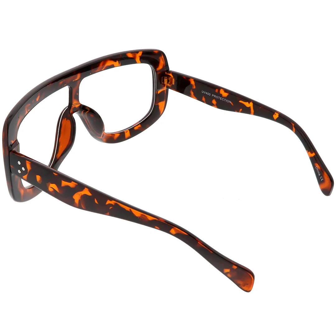 Oversize Bold Flat Top Rectangle Eyeglasse Wide Arms Clear Lens 65mm