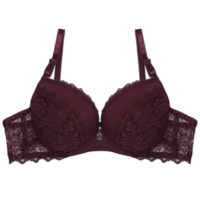 Lace Deep V-Neck Women Bra Front Closure Brassiere For Lady Sexy Lingerie Floral Comfort Backless Bralette Push Up Bra Female