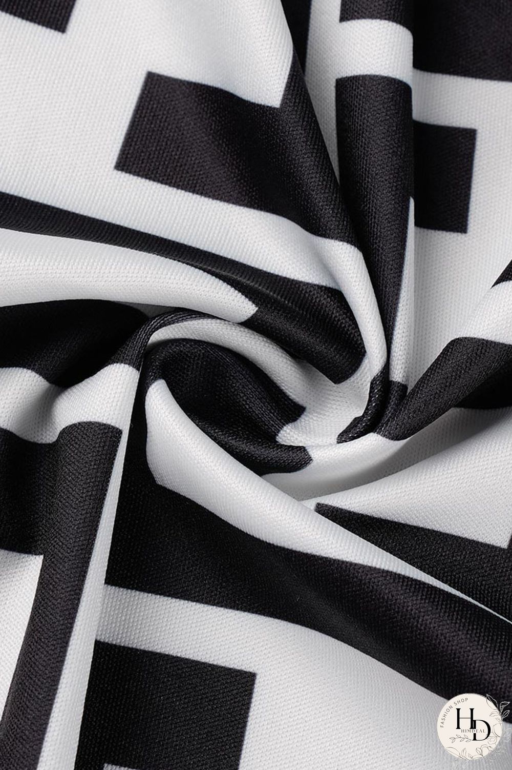 Black And White Casual Print Asymmetrical Half A Turtleneck Long Sleeve Two Pieces