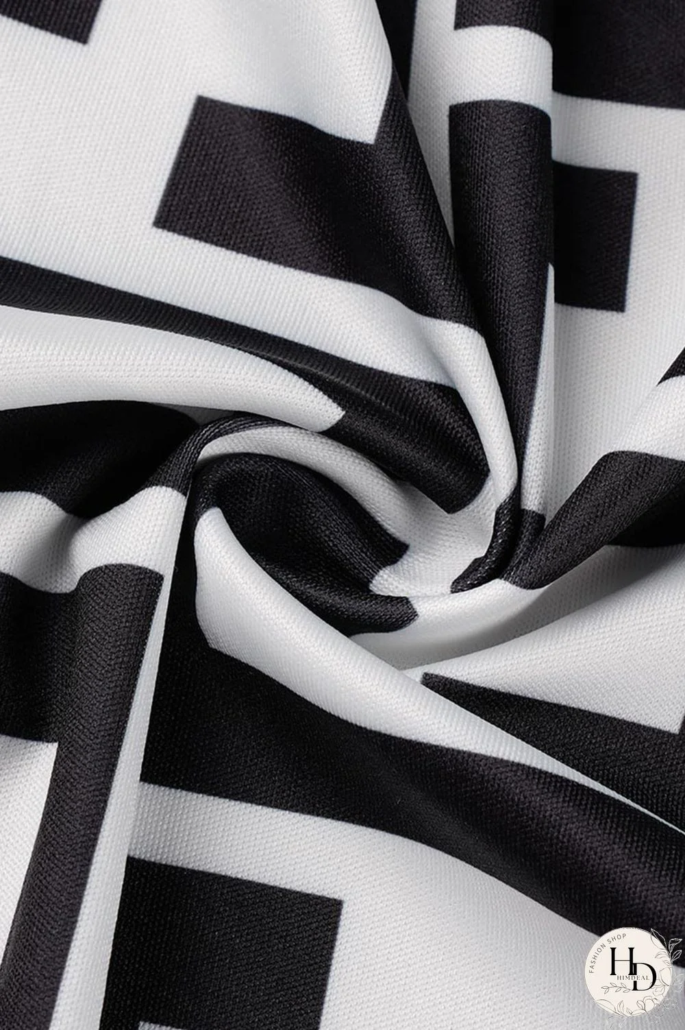 Black And White Casual Print Asymmetrical Half A Turtleneck Long Sleeve Two Pieces