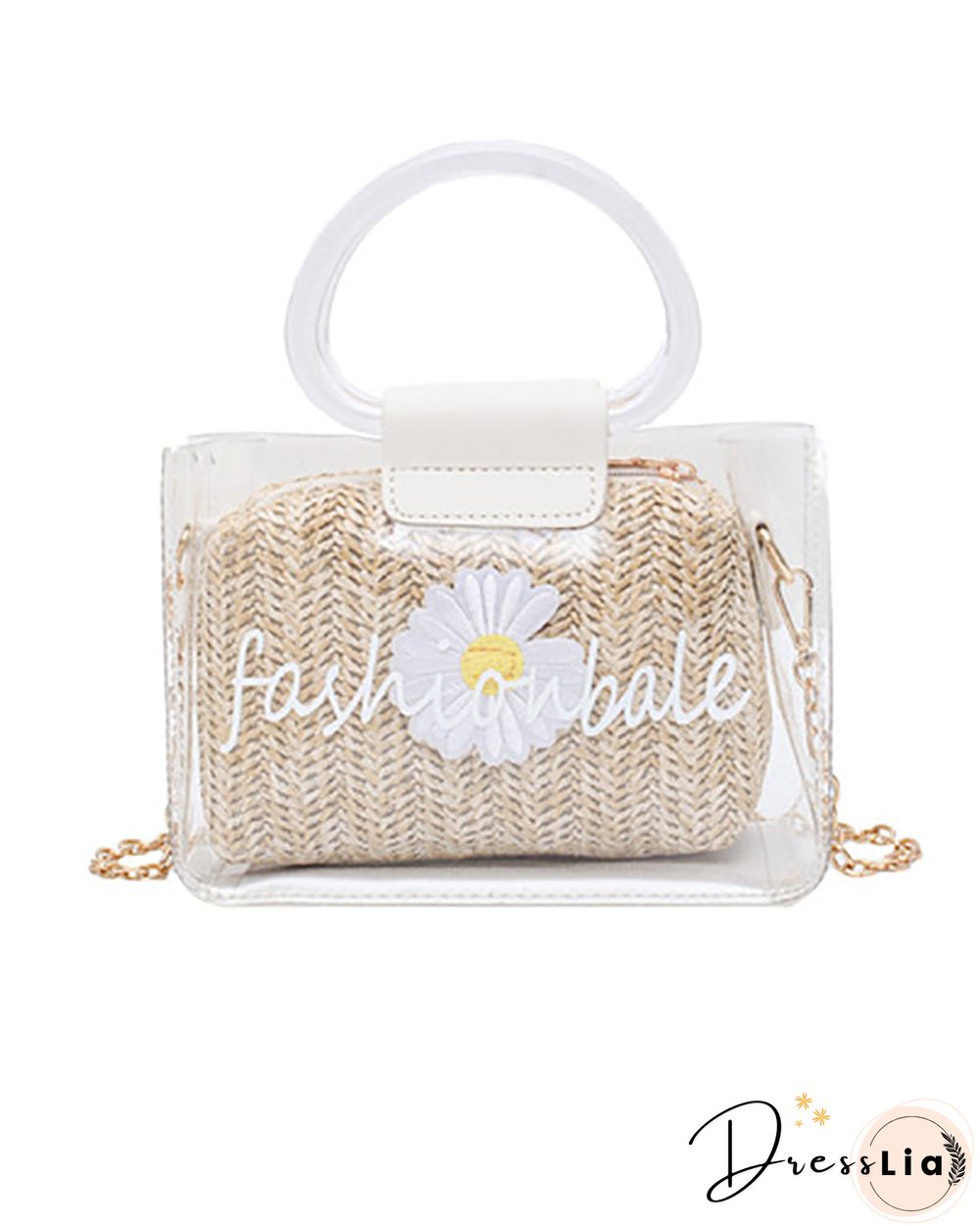Clear Letter Print Floral Pattern Satchel Bag