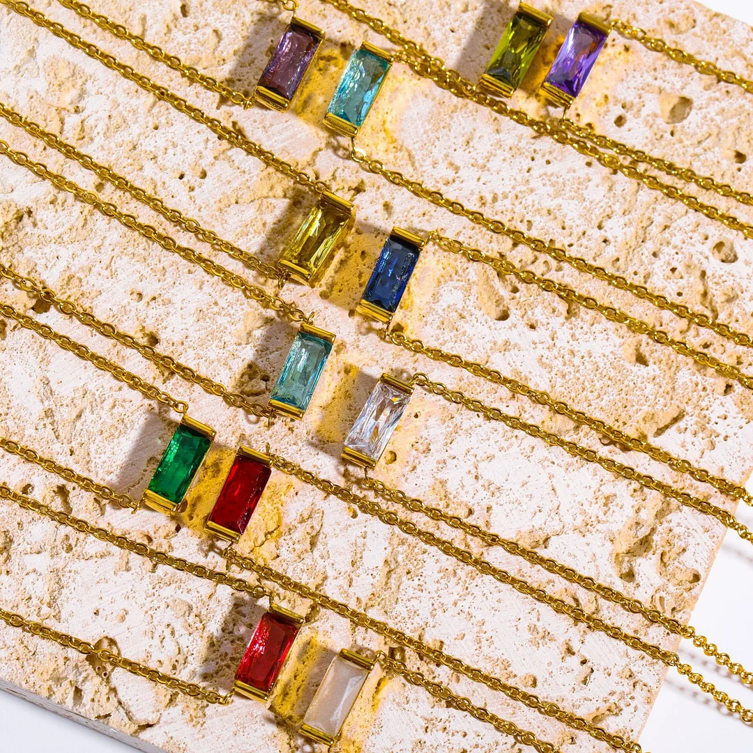 Women's Square Crystal Pendant Necklace