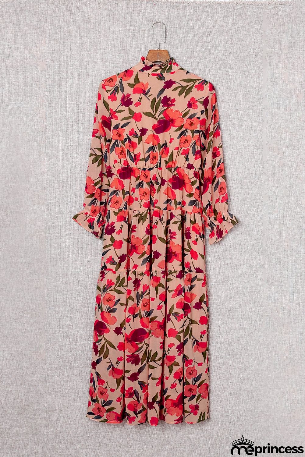 Long Sleeve Red Maxi Floral Dress