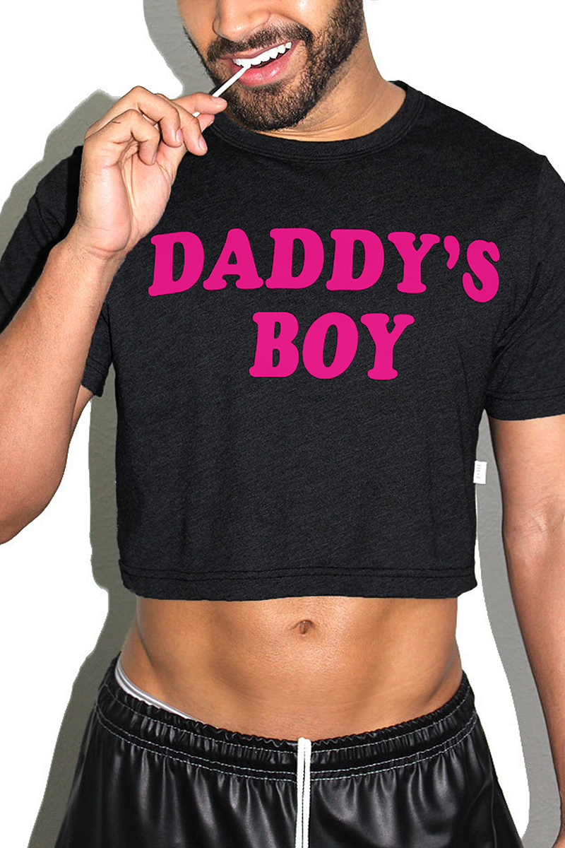 DADDY'S BOY Printed Black And Pink Crop Top