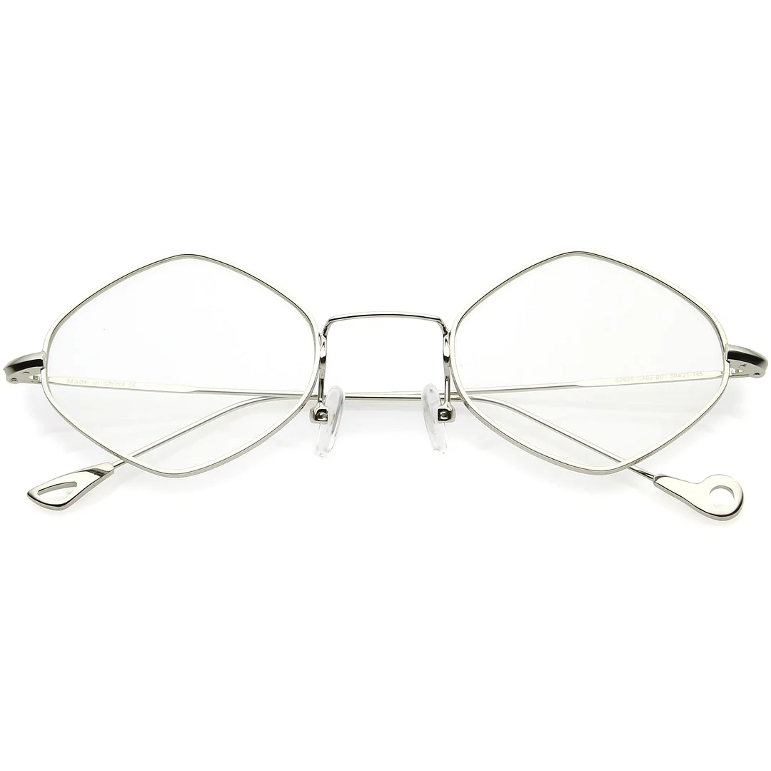 Premium Small Metal Diamond Eyeglasses Ultra Slim Arms Color Tinted Flat Lens 51mm
