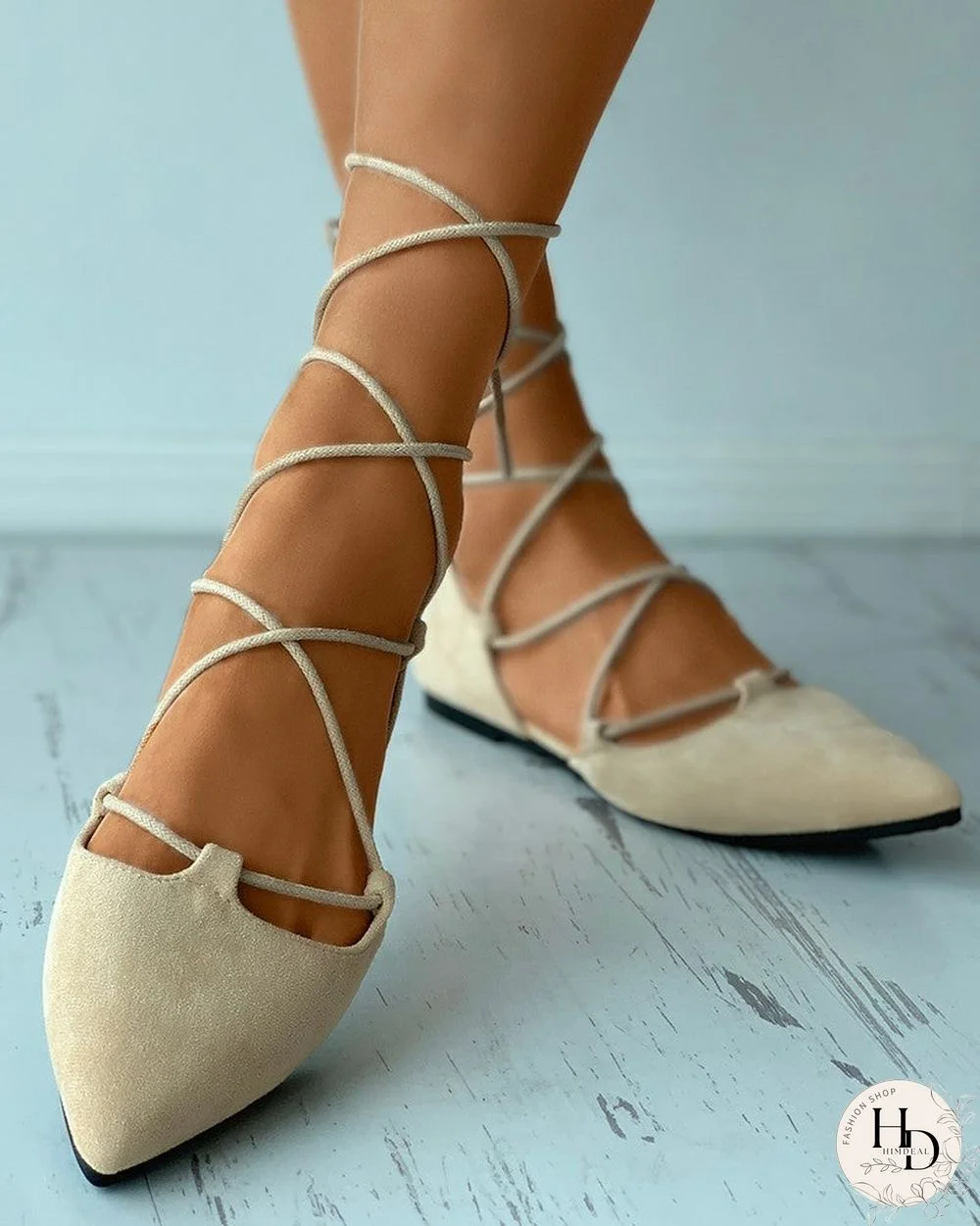 Pointed Toe Suede Strappy Slip-On Flats